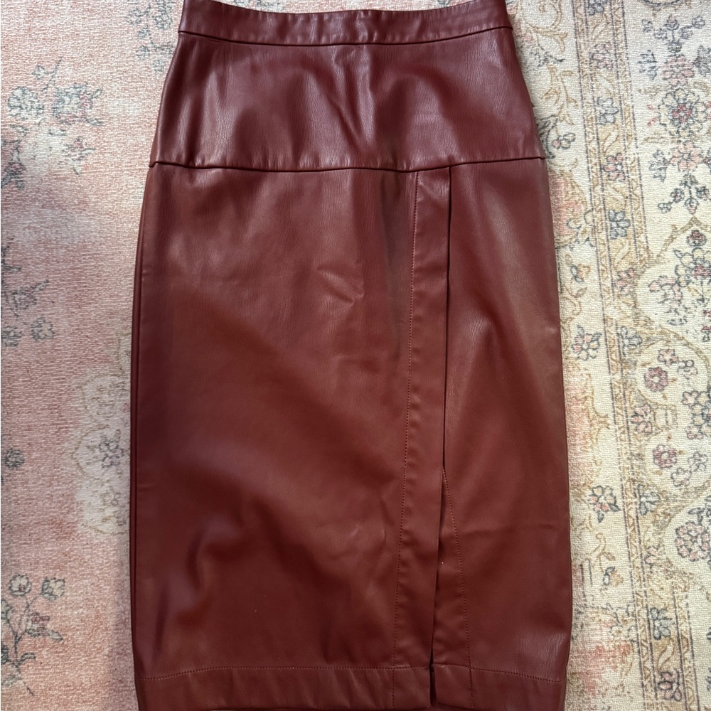 Anthropologie Deep Red Leather Pencil Skirt